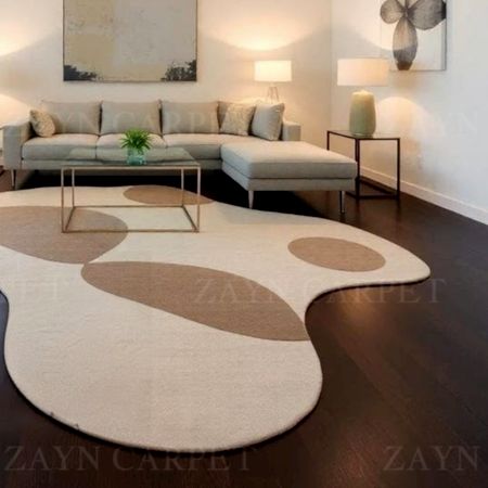Handcrafted Neutral Organic Shape Modern Living Rug